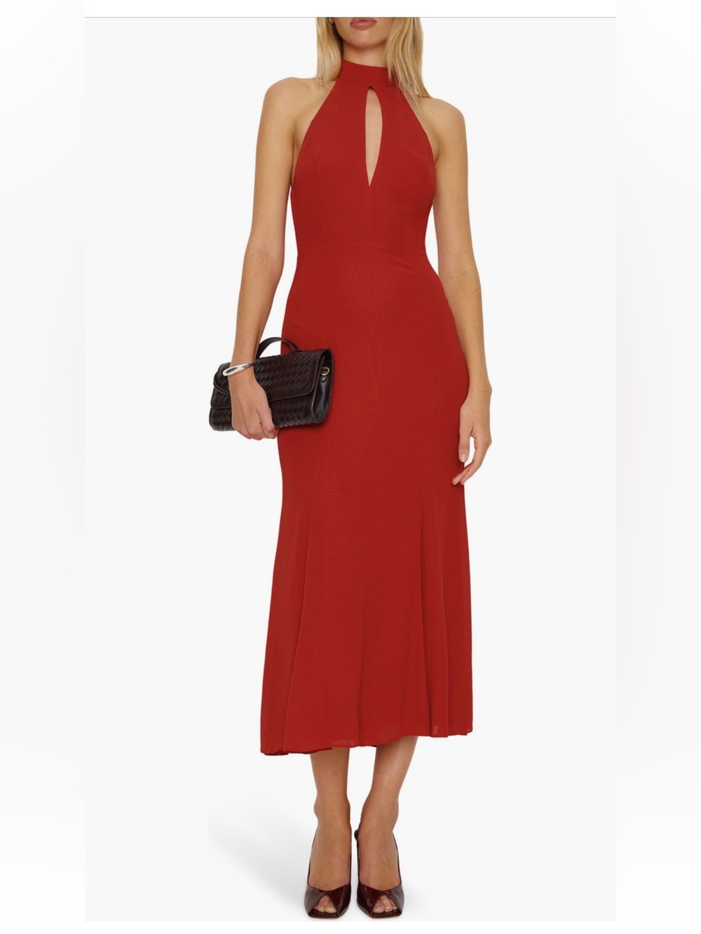 Reformation Noele Sleeveless Red Keyhole Midi Dress size Mock Neck Size 12 NWT